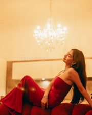 Hot Anushka Sen in a Strapless Red Form Fitting Mermaid Style Gown Photos 07