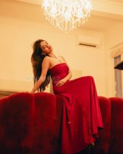 Hot Anushka Sen in a Strapless Red Form Fitting Mermaid Style Gown Photos 08
