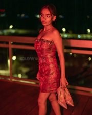 Killer Beauty Anushka Sen in a Red Off Shoulder Dress Photos 04