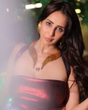 Magnetic Actress Chahatt Khanna in a Dark Burgundy Strapless Metallic Top Photos 01
