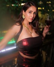 Magnetic Actress Chahatt Khanna in a Dark Burgundy Strapless Metallic Top Photos 02