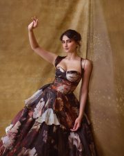 Magnetic Actress Palak Tiwari in a Dark Floral Off Shoulder Ball Gown with a Deep Cleavage Corset Bodice Pictures 03