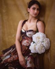 Magnetic Actress Palak Tiwari in a Dark Floral Off Shoulder Ball Gown with a Deep Cleavage Corset Bodice Pictures 04