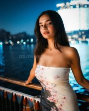 Mesmerizing Anushka Sen in a Strapless Cherry Blossom Printed Maxi Dress Pictures 03