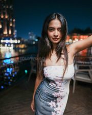 Mesmerizing Anushka Sen in a Strapless Cherry Blossom Printed Maxi Dress Pictures 06