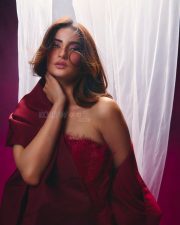 Provocative Actress Palak Tiwari in a Red Feathered Strapless Mini Dress Photos 02