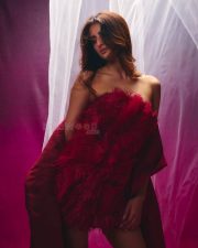 Provocative Actress Palak Tiwari in a Red Feathered Strapless Mini Dress Photos 03