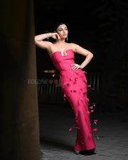 Red Hot Akanksha Puri in a Strapless Sleeveless Rose Red Feather Maxi Bandage Dress Photos 04