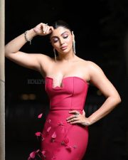 Red Hot Akanksha Puri in a Strapless Sleeveless Rose Red Feather Maxi Bandage Dress Photos 05