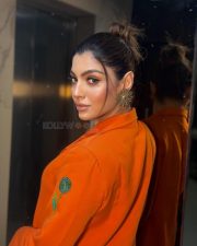 Sassy Akanksha Puri in a Bright Orange Tailored Blazer with an Hand embroidered floral appliqu on the front and sleeves Pictures 02