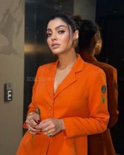 Sassy Akanksha Puri in a Bright Orange Tailored Blazer with an Hand embroidered floral appliqu on the front and sleeves Pictures 04