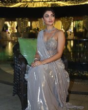 Sexy Akanksha Puri in a Silver Pre Draped Saree with an Embellished Blouse Photos 01