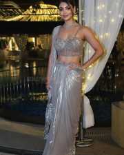 Sexy Akanksha Puri in a Silver Pre Draped Saree with an Embellished Blouse Photos 02