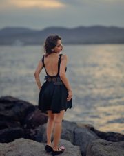 Sexy Anushka Sen in a Black Sleeveless A Line Mini Dress Photos 01