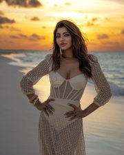 Sexy Indian Model Akanksha Puri in a Cream Crochet Dress with White Lingerie on a Beach Photos 04 Sexy Indian Model Akanksha Puri in a Cream Crochet Dress with White Lingerie on a Beach Photos 04