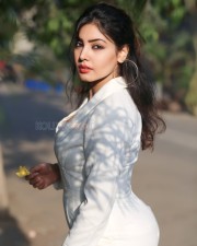 Sexy Komal Jha in a White Long Sleeve Corset Jumpsuit Pictures 08