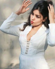 Sexy Komal Jha in a White Long Sleeve Corset Jumpsuit Pictures 13