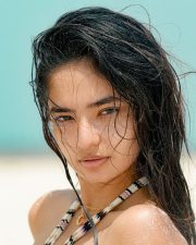 Sexy and Bold Anushka Sen in a Striped Beach Monokini Photos 02 Sexy and Bold Anushka Sen in a Striped Beach Monokini Photos 02