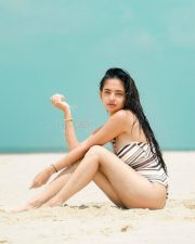Sexy and Bold Anushka Sen in a Striped Beach Monokini Photos 04 Sexy and Bold Anushka Sen in a Striped Beach Monokini Photos 04