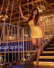 Social Media Hottie Anushka Sen in a Yellow Sequin Backless Mini Dress Photos 05 Social Media Hottie Anushka Sen in a Yellow Sequin Backless Mini Dress Photos 05
