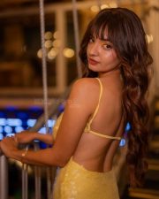 Social Media Hottie Anushka Sen in a Yellow Sequin Backless Mini Dress Photos 07