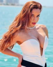 Sophisticated Pooja Bhalekar in a Strapless White Mini Dress with a Black Contrast Sash Belt Pictures 02