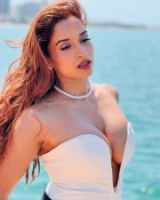 Sophisticated Pooja Bhalekar in a Strapless White Mini Dress with a Black Contrast Sash Belt Pictures 07