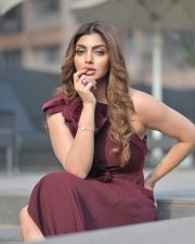 Stunning Akanksha Puri in a Thigh Slit Burgundy Gown Photoshoot Pictures 02