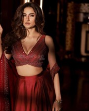 Stunning Beauty Palak Tiwari in a Red Shimmery Lehenga with Plunging Neckline Photos 04