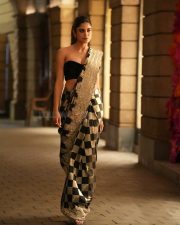 Stylish Aaditi Pohankar in a Black and White Pre Draped Saree with a Black Strapless Blouse Photos 02
