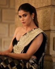 Stylish Aaditi Pohankar in a Black and White Pre Draped Saree with a Black Strapless Blouse Photos 04