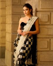 Stylish Aaditi Pohankar in a Black and White Pre Draped Saree with a Black Strapless Blouse Photos 06