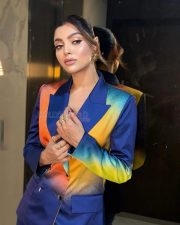 Stylish Actress Akanksha Puri in a Multicolor Gradient Satin Blazer Photos 01
