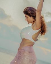 Sultry Anveshi Jain Cleavage in a White crop top and rose gold sequin skirt Photos 02