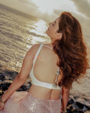 Sultry Anveshi Jain Cleavage in a White crop top and rose gold sequin skirt Photos 04