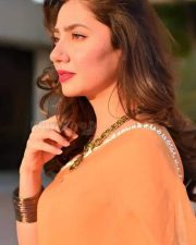 Actress Mahira Khan in Orange Saree Photos 01