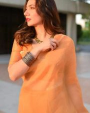 Actress Mahira Khan in Orange Saree Photos 02