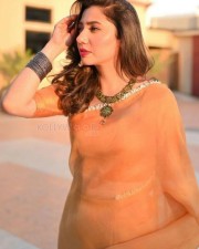 Actress Mahira Khan in Orange Saree Photos 03