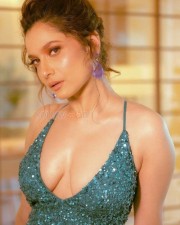 Bollywood Actress Ankita Lokhande Showing Cleavage in a Sexy Green Dress Photoshoot Pictures 02