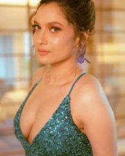 Bollywood Actress Ankita Lokhande Showing Cleavage in a Sexy Green Dress Photoshoot Pictures 03