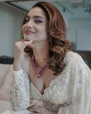 Elegant Ankita Lokhande in a White Lace Saree with a Sweetheart Neck Blouse Pictures 01