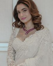Elegant Ankita Lokhande in a White Lace Saree with a Sweetheart Neck Blouse Pictures 02