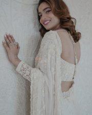 Elegant Ankita Lokhande in a White Lace Saree with a Sweetheart Neck Blouse Pictures 03