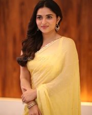 Actress Kayadu Lohar in Yellow Saree at Funky Movie Pre Release Press Meet Photos 03