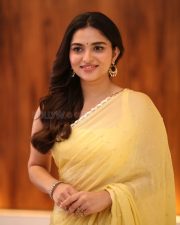 Actress Kayadu Lohar in Yellow Saree at Funky Movie Pre Release Press Meet Photos 04
