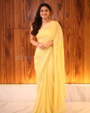 Actress Kayadu Lohar in Yellow Saree at Funky Movie Pre Release Press Meet Photos 07