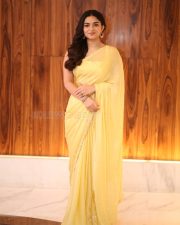 Actress Kayadu Lohar in Yellow Saree at Funky Movie Pre Release Press Meet Photos 12