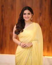 Actress Kayadu Lohar in Yellow Saree at Funky Movie Pre Release Press Meet Photos 15