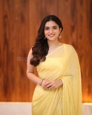 Actress Kayadu Lohar in Yellow Saree at Funky Movie Pre Release Press Meet Photos 16