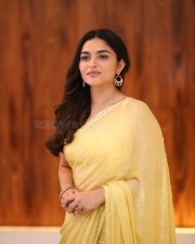 Actress Kayadu Lohar in Yellow Saree at Funky Movie Pre Release Press Meet Photos 17